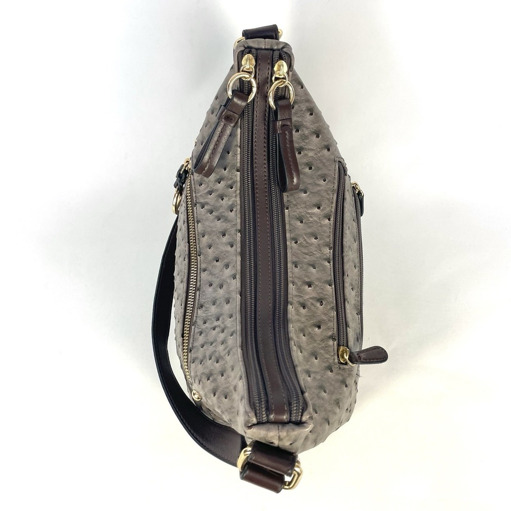 Giani Bernini Faux Ostrich Embossed Shoulder Bag Taupe Brown Multi Pocket - Picture 9 of 13